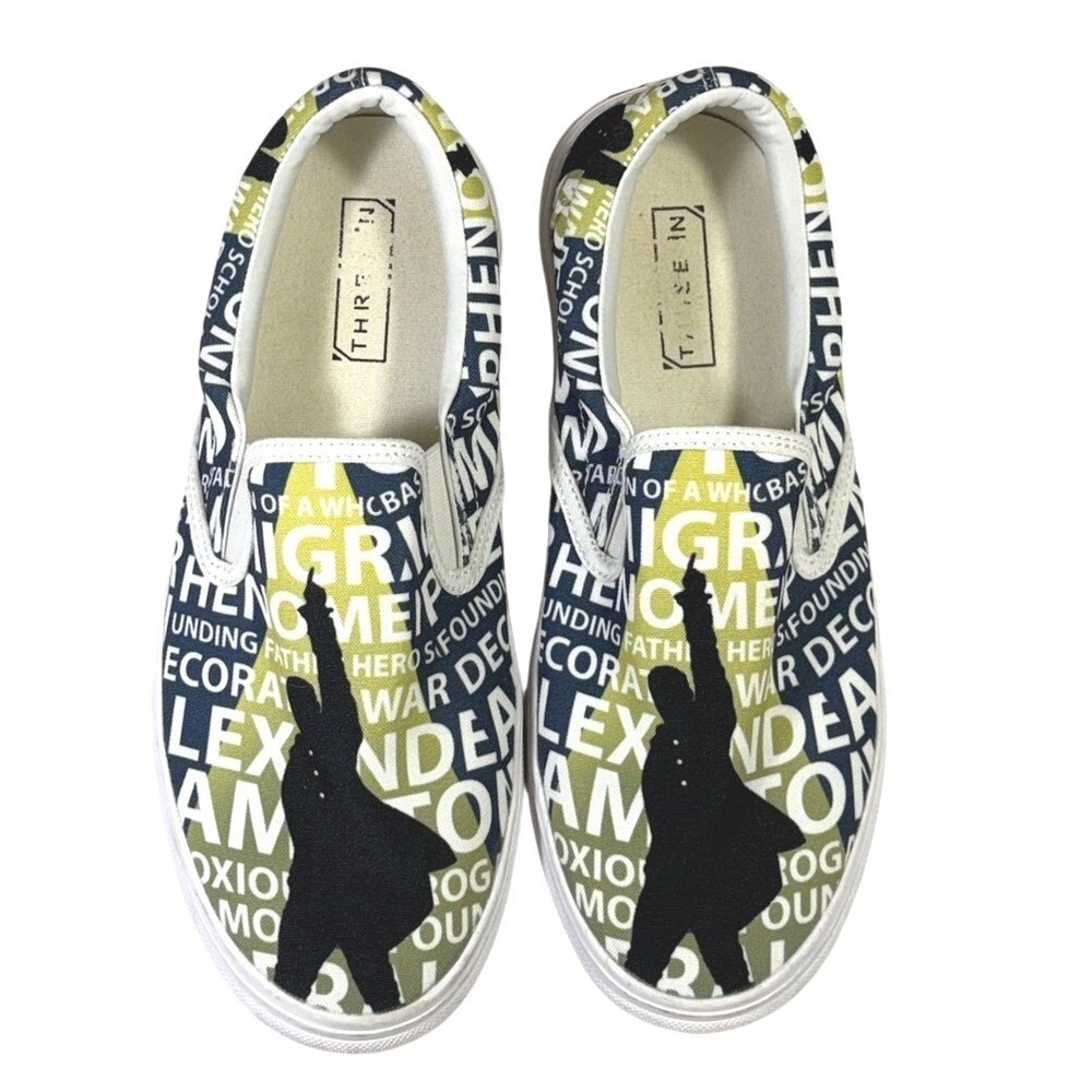 Three In Hamilton Navy Olive Graphic Print Canvas Slip On Shoes Womens 9.5